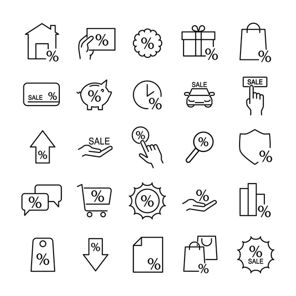 Set di icone di sconto. Gruppo di vendita schema pittogrammi per il web. Ictus. Isolato su sfondo bianco. Eppie vettori10 - Vettoriali, immagini