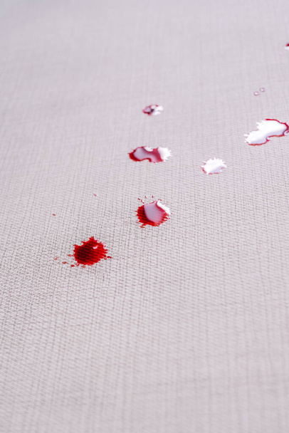close up drops of blood on the carpet. cleaning concept. top view. High quality photo - Photo, Image