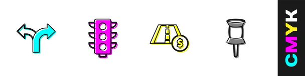 Set Road traffic sign, Traffic light, Toll road and Push pin icon. Vector - Διάνυσμα, εικόνα