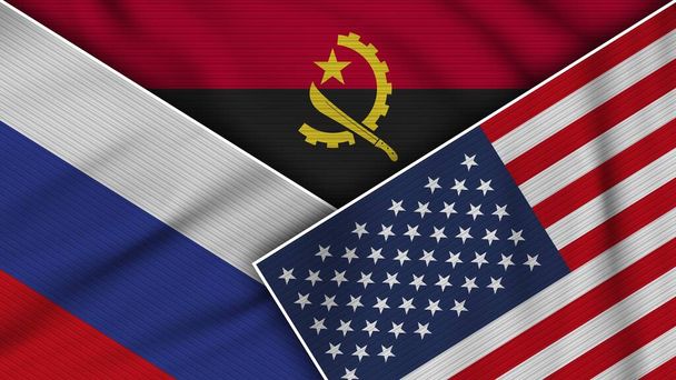 Angola United States of America Russia Flags Together Fabric Texture Effect Illustration - Photo, Image
