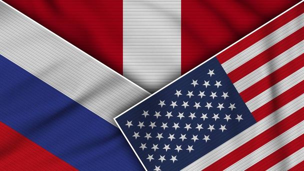 Peru United States of America Russia Flags Together Fabric Texture Effect Illustration - Photo, Image