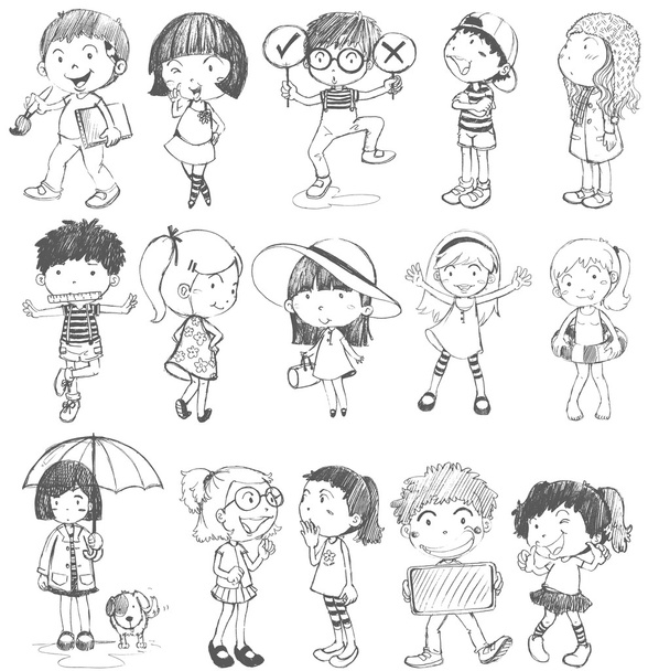 Kids in doodle design - Vector, Image
