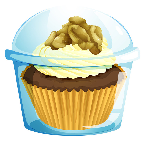 A cupcake inside a transparent container - Vector, Image
