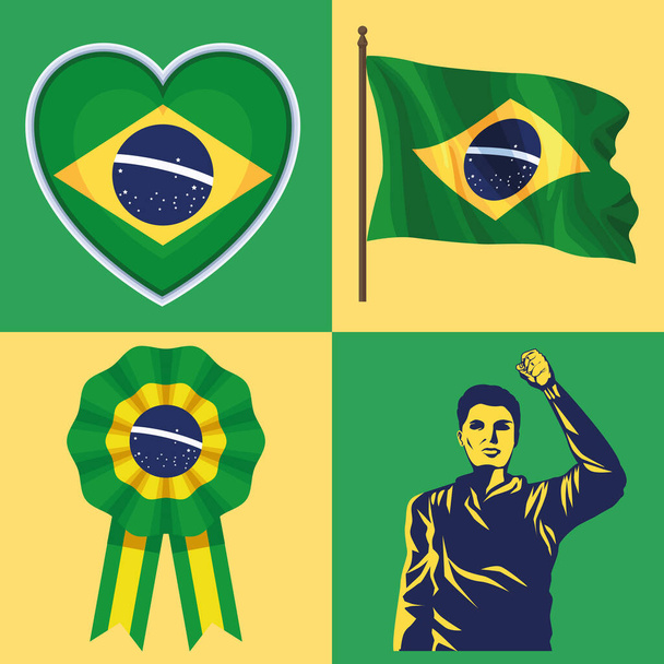 four brazil independence icons - Vector, Imagen