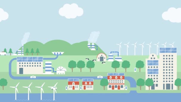 power and wind power. From the mountains to the sea. Suburbs and cities - Séquence, vidéo
