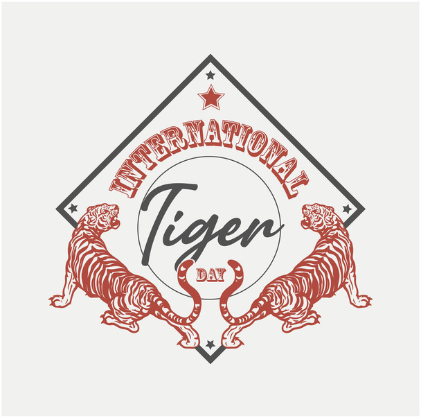 虎のイラストで国際タイガーデーの挨拶。タイガーデザインポスト. - ベクター画像