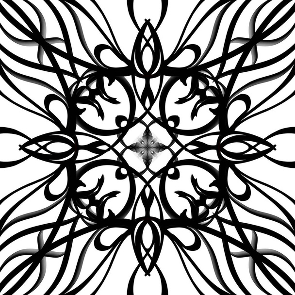 Motif abstrait sans couture de surface florale géométrique en couleurs noir et blanc se répétant symétriquement. Utilisez pour la conception de la mode, décoration de la maison, fonds d'écran et paquets-cadeaux. - Photo, image