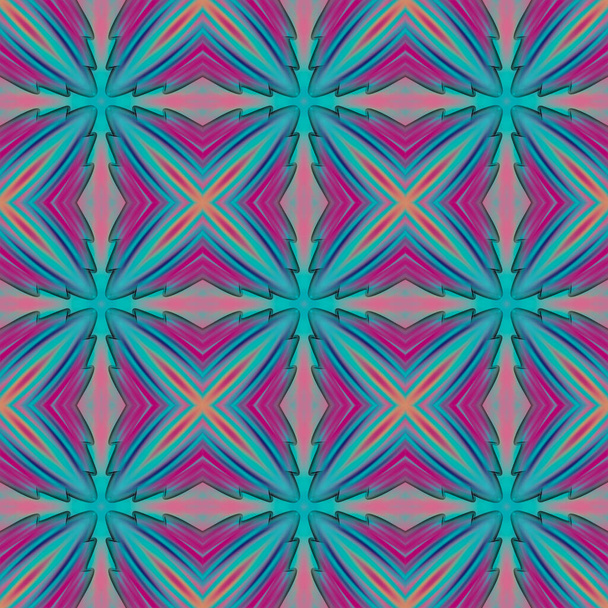 Seamless abstract geometric floral surface pattern in vivid colors with symmetrical form repeating horizontally and vertically. Use for fashion design, home decoration, wallpapers and gift packages. - Fotoğraf, Görsel