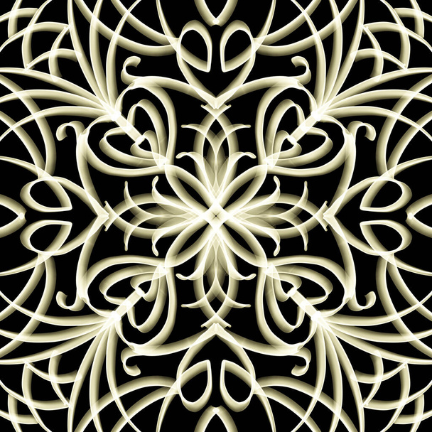 Patrón de superficie floral geométrico abstracto sin costuras en color dorado con forma simétrica que se repite horizontal y verticalmente. Uso para el diseño de moda, decoración del hogar, fondos de pantalla y paquetes de regalo. - Foto, imagen