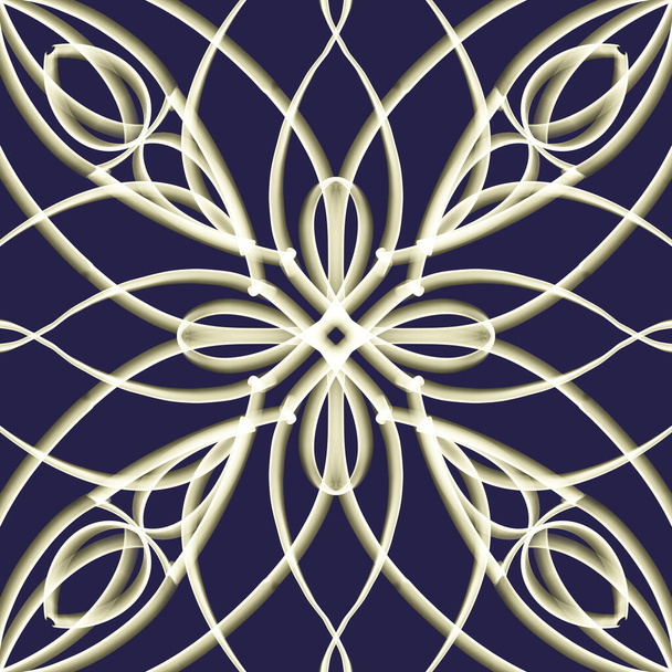 Yatay ve dikey olarak tekrarlanan simetrik formda, altın renkli kusursuz soyut geometrik çiçek yüzey deseni. Moda tasarımı, ev dekorasyonu, duvar kağıtları ve hediye paketleri için kullan. - Fotoğraf, Görsel