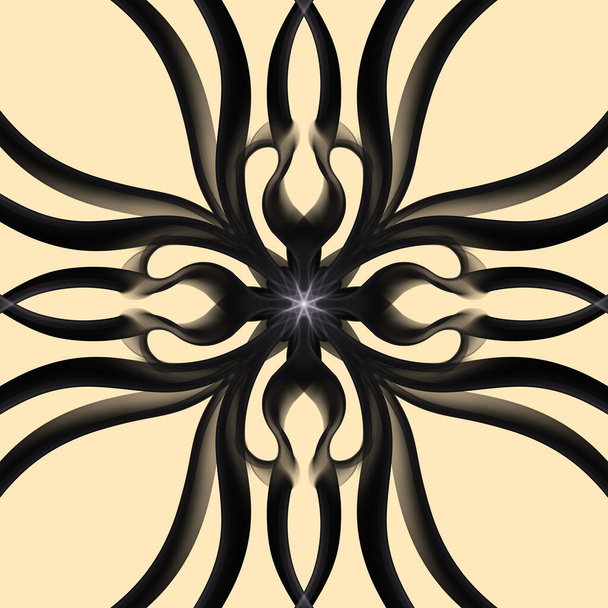 左右対称の形をしたシームレスな抽象幾何学的な花のモノクロームの表面パターン。ファッションデザイン、家の装飾、壁紙やギフトパッケージのための使用. - 写真・画像