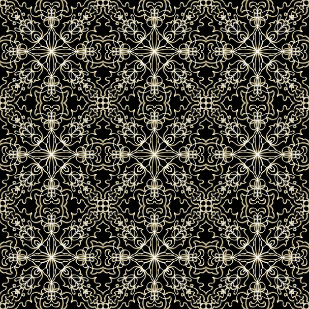 Seamless abstract geometric floral surface pattern in golden color with symmetrical form repeating horizontally and vertically. Use for fashion design, home decoration, wallpapers and gift packages. - Foto, Bild