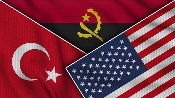 Angola United States of America Turkey Flags Together Fabric Texture Effect Illustration - Photo, Image