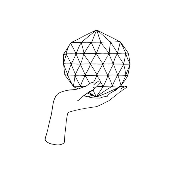 Kadın eli çiziminde klasik Mystic Crystal Ball - Vektör, Görsel