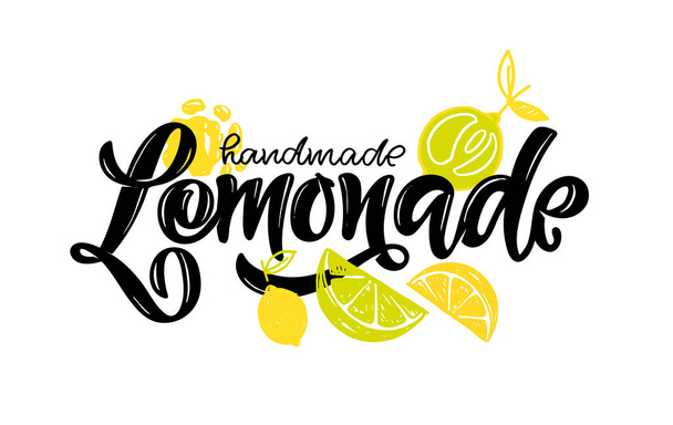 Roztomilý ručně kreslený nápis - citrusová domácí limonáda. Lemobade label for poster, banner, t-shirt design. - Vektor, obrázek
