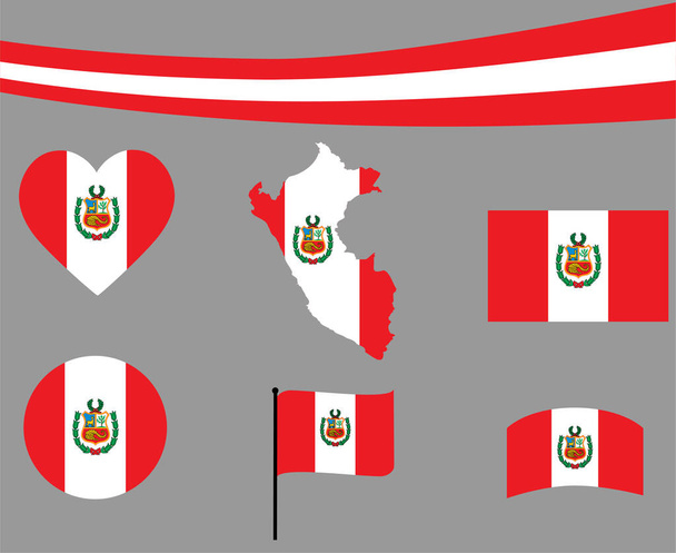 Mapa de la Bandera del Perú Iconos de Cinta y Corazón Vector Ilustración Abstract National Emblem Design Elements collection - Vector, Imagen