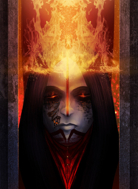 Fire mexican folklore goddess portrait - Photo, Image