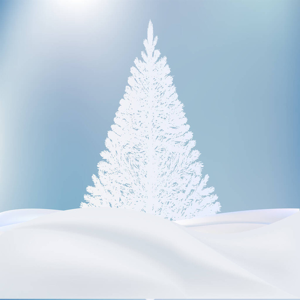 Christmas tree in snow isolated on realistic snowy background. Winter composition. Vector illustration. - Wektor, obraz
