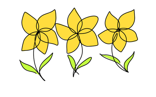 Flores de Plumeria con trazo editable en estilo arte de línea continua aisladas sobre fondo blanco. Set de plantas tropicales. Ilustración vectorial. - Vector, Imagen