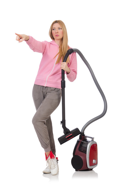 woman with vacuum cleaner - Φωτογραφία, εικόνα