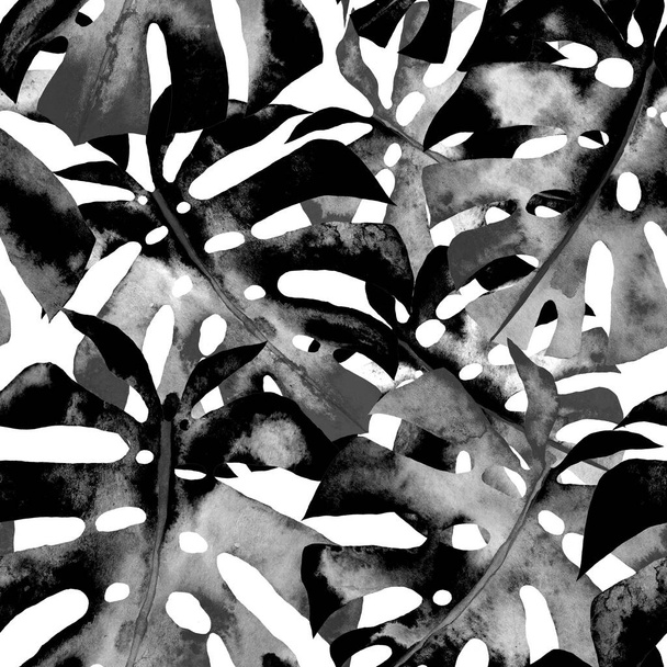 Aquarelle motif sans couture avec des feuilles tropicales abstraites colorées. Impression estivale lumineuse avec des plantes exotiques. Design textile botanique créatif et tendance. - Photo, image