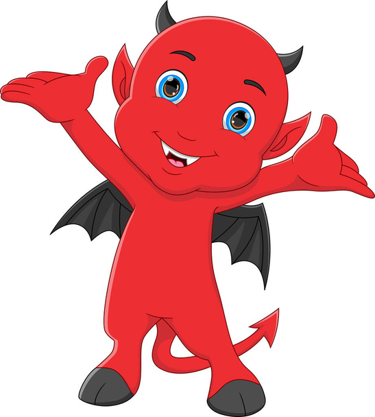 little devil cartoon waving on white background - Vector, Image