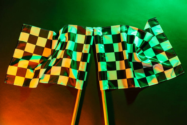 Racing flags on dark color background - Photo, Image