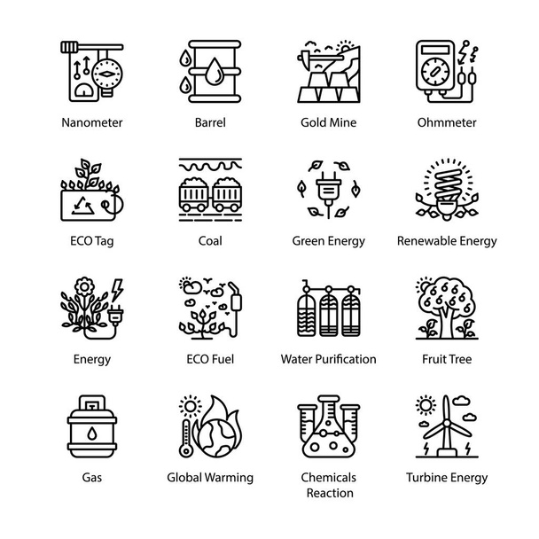 Iconos de contorno de tecnología ECO y Bio - Acariciado, Vectores - Vector, imagen
