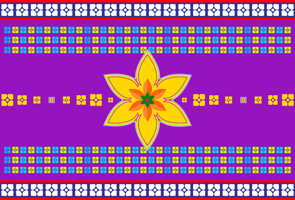 patrón étnico flor, repetición geométrica sobre fondo violeta. diseño para ser impreso en el paño o tela. - Vector, Imagen