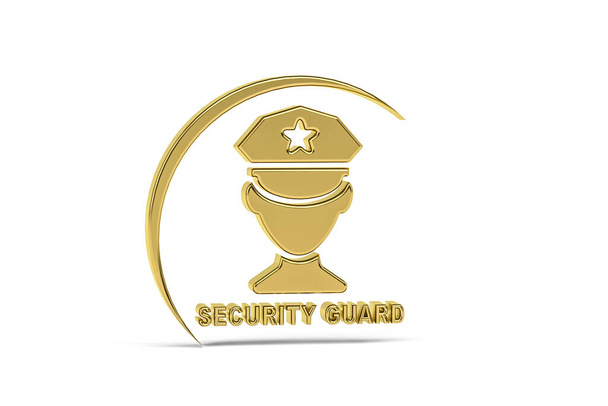 Icono de guardia de seguridad 3d dorado aislado sobre fondo blanco - 3D render - Foto, Imagen