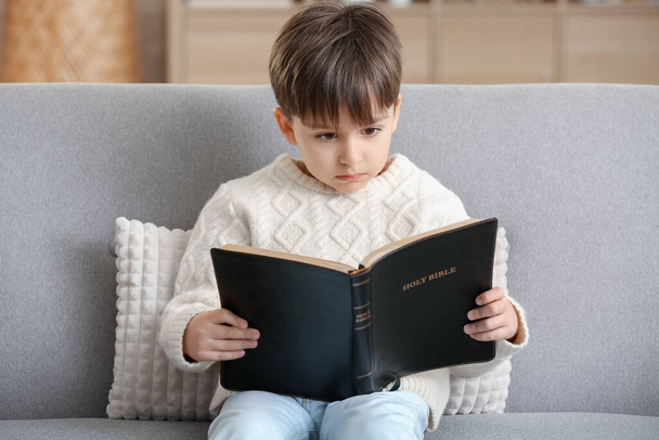 Petit garçon lisant la Bible à la maison - Photo, image