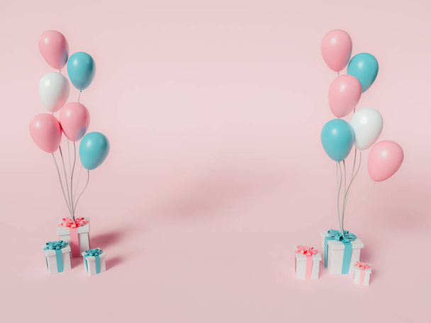 3D Illustration. Gift boxes with colorful balloons. - Φωτογραφία, εικόνα