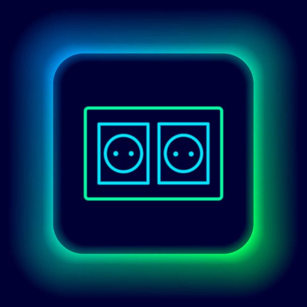 Linea neon incandescente icona presa elettrica isolata su sfondo nero. Presa di corrente. Simbolo di Rosetta. Concetto di contorno colorato. Vettore - Vettoriali, immagini