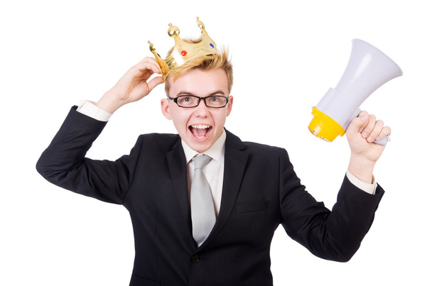 Man with crown and megaphone - Photo, Image