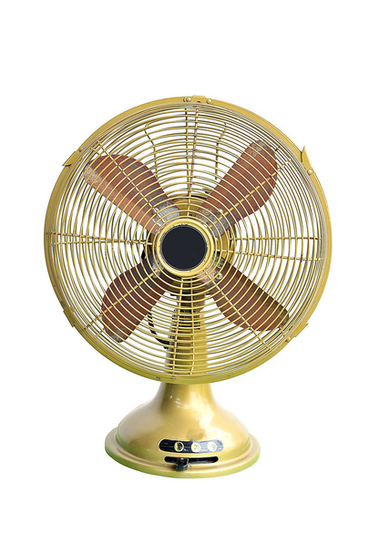 Vintage yellow electric fan on white background - Photo, Image