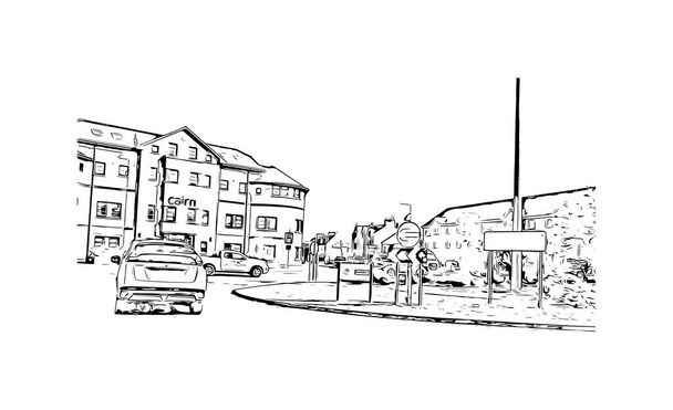 Stampa Vista edificio con punto di riferimento di Inverness è una città in Scozia. Illustrazione schizzo disegnato a mano in vettore. - Vettoriali, immagini