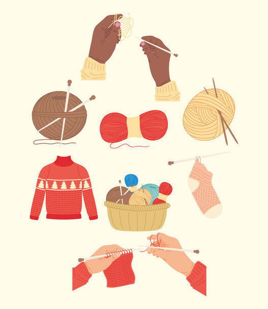 Набор иконок для вязания и шитья - Вектор,изображение