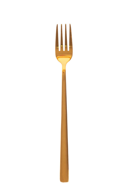fork brass gold isolated on white background. - Photo, Image