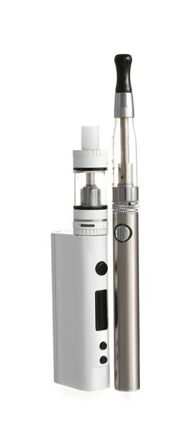 Vape mod and electronic cigarette on white background - Foto, afbeelding