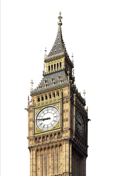 Big Ben, Casas del Parlamento, Westminster Palace, Londres arquitectura gótica - aislado sobre fondo blanco - vista frontal rectilínea
 - Foto, imagen