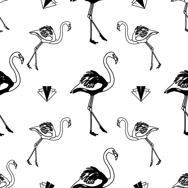 フラミンゴの概要黒と白のパターンデザイン - ベクター画像