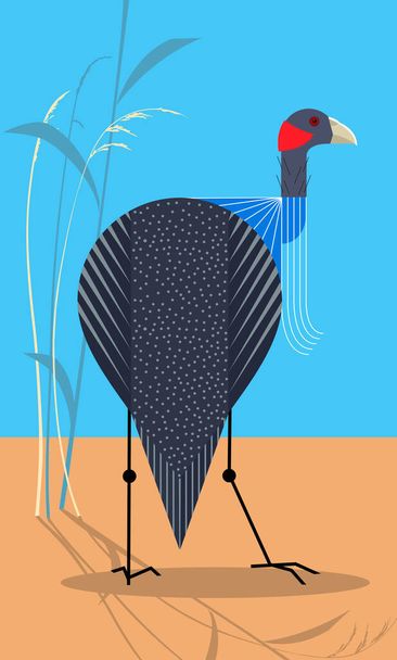 Vulture guinea fowl on the background of the savannah, stylized image, vector - Vektor, kép