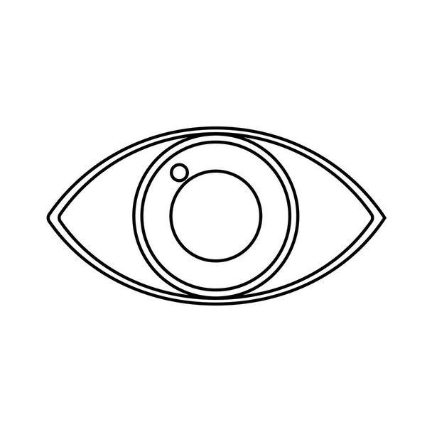 Людське око намальоване чорним контуром тонкою лінією на білому тлі. Друкувати розмальовки для декоративних подушок, малювати в інтер'єрі. Орган зору
.  - Фото, зображення