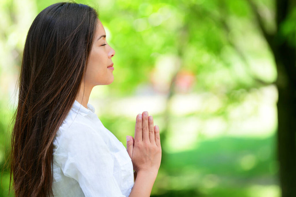 Relaxed Woman Meditating In Park - Photo, Image