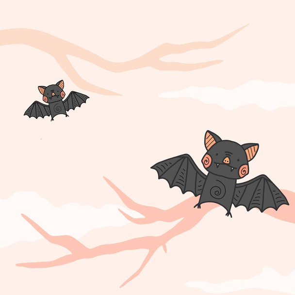 Halloween dibujado a mano murciélagos ilustración. Fondo de pantalla abstracto. Fondo de dibujos animados - Foto, Imagen