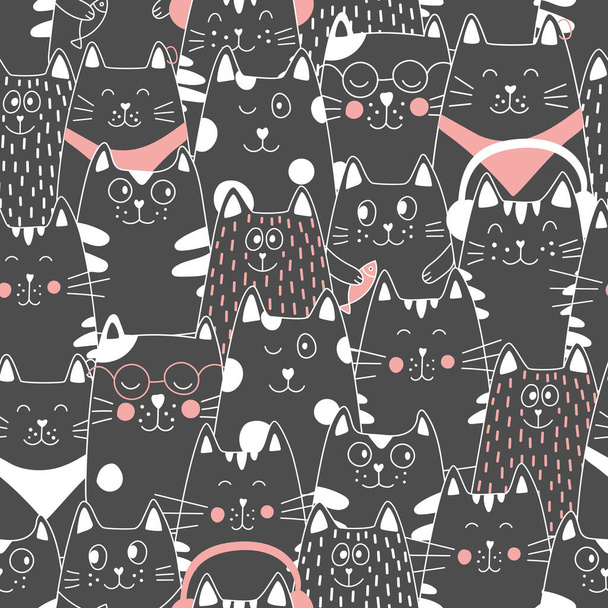 Seamless pattern with doodle cats. Can be used for textile, website background, book cover, packaging. - Vector, Image