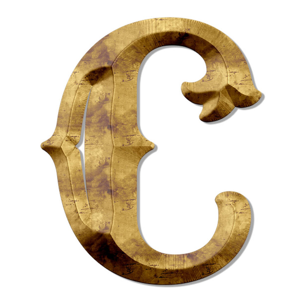 A 3D rendering of a wooden letter C isolated on a white background - Foto, Imagen