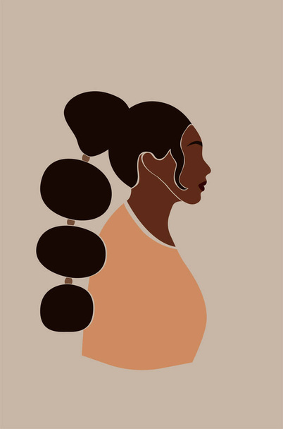 Portrait of faceless woman in profile. Abstract black girl with fashion hairstyle. Trendy minimal vector illustration isolated on white background - Vecteur, image