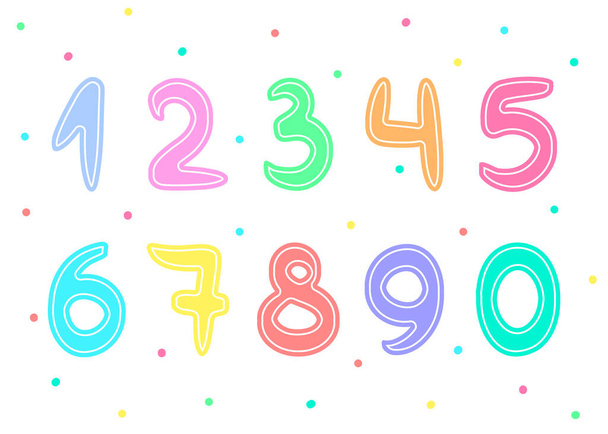 Pastel numbers set for kids in cartoon style. Colored funny math figures. - Vetor, Imagem