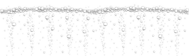 Oxígeno burbujas de agua de fondo. Bebida gaseosa, seltzer, cerveza, refresco, limonada, champán o vino espumoso textura - Vector, imagen